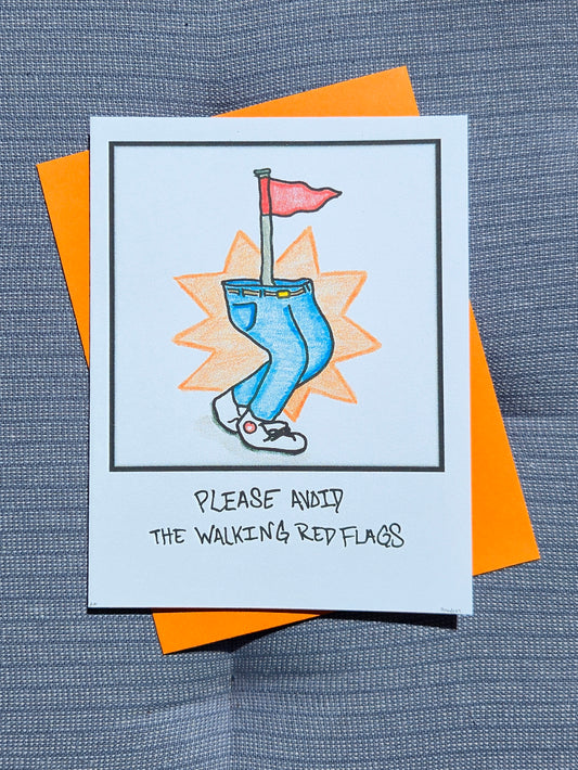 Walking Red Flags | Art Print Greeting Card