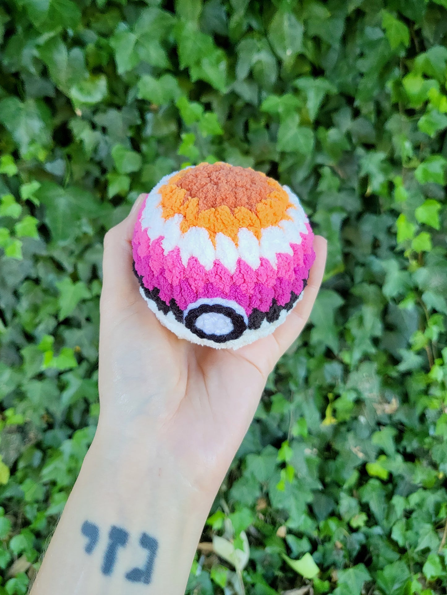 Lesbian Pride Mini Pokéball Plushie | Made by queer artist!